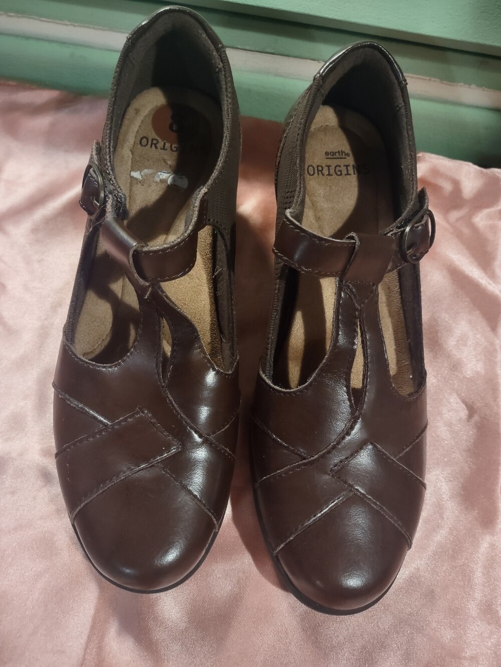 Earth Origins Gabby Women's Brown Leather T-Strap Comfort Mary Janes